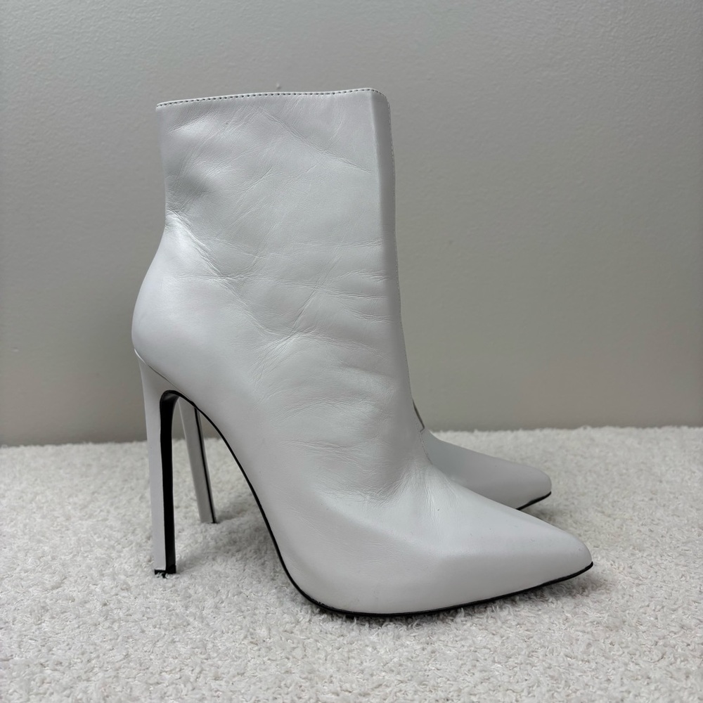 Tony Bianco Boots 7.5 White Capretto Freddie Leather‎ Side Zip Stiletto Ankle